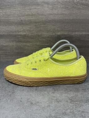Vans Authentic Neon Green Glitter Shoes Womens Size 8.5 Lace Up Low Top Gum Sole